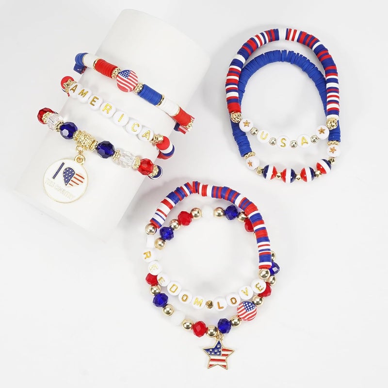 Briutn 4th of July Beaded Bracelets with American Flag Stars Charms USA Jewelry - Image 4